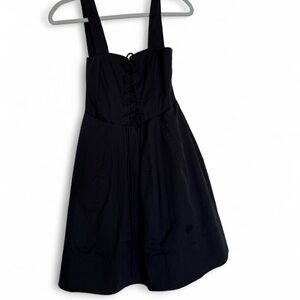 STAUD Black Mini Sutton Dress with Lace-Up Detail